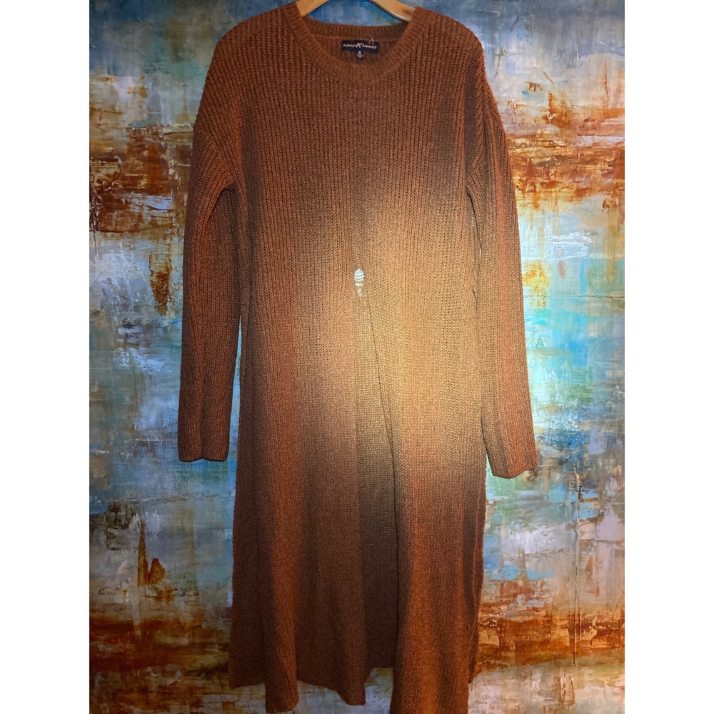 Almost Famous‎ Rust Brown Ribbed Knit Duster Cardigan Distressed Back XL P208852